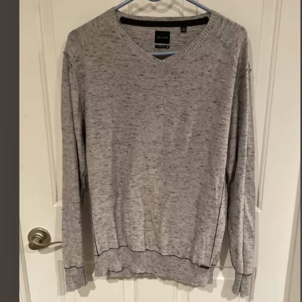 J.B. Holt Mens Sz L Gray V Neck Cotton Sweater GUC